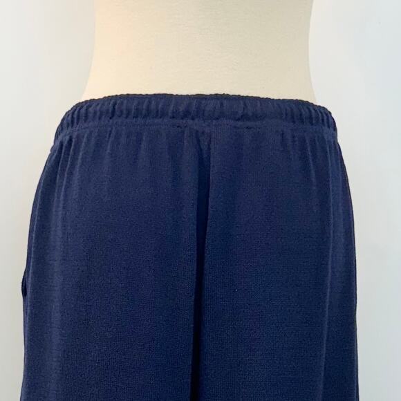 St. John Pull-On Pants Santana Knit Wide Straight Leg Waist-Tie Navy | Size: L - Picture 6 of 9